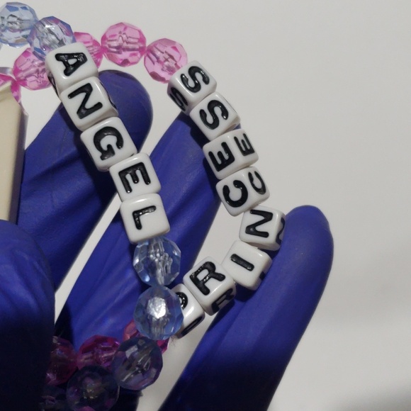 Set of 2 Blue Pink Beaded Stretch Bracelet " Princess" "Angel" - Women's Jewelry - Picture 7 of 8